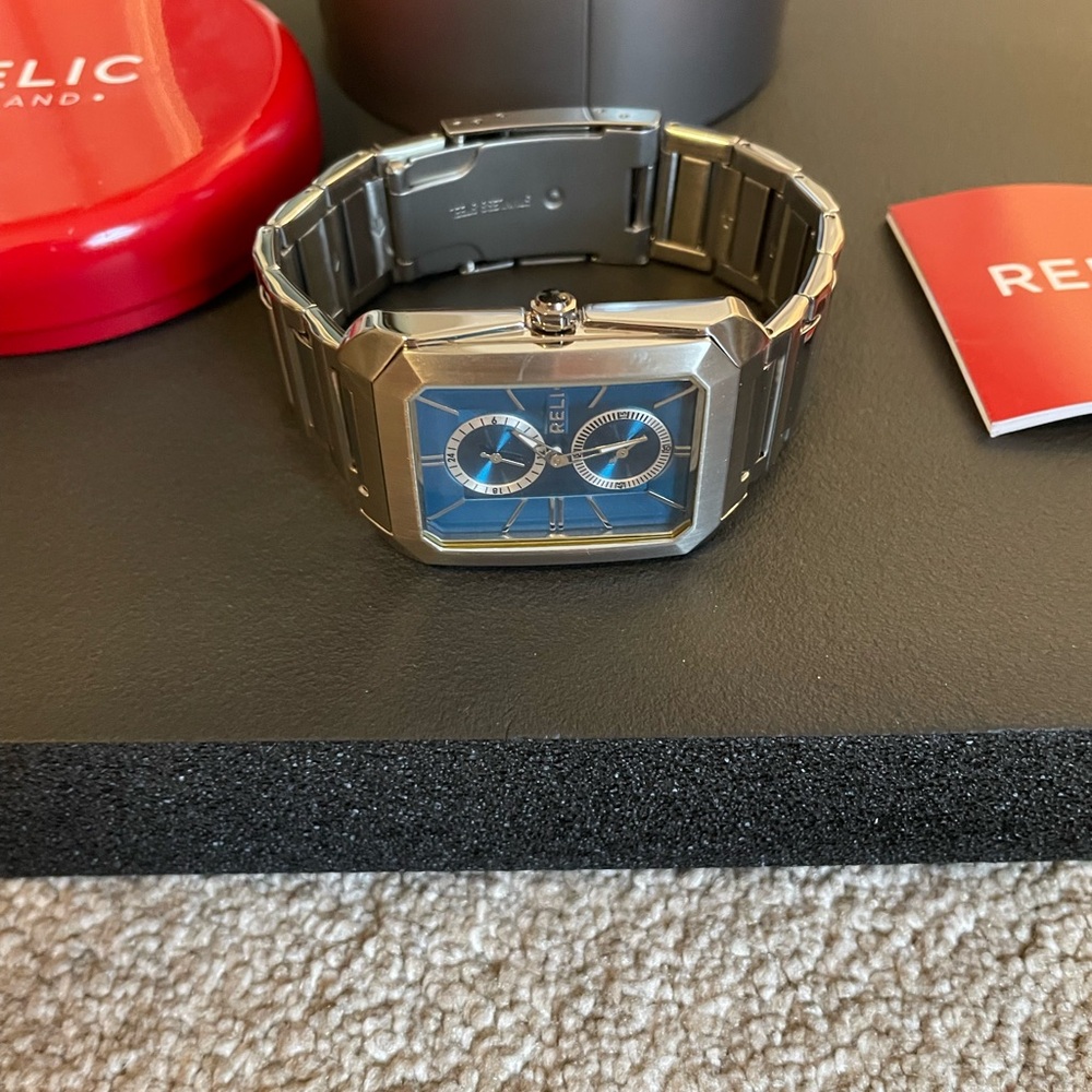 Vintage Silver and Blue Rectangular Watch. New without tag. Never worn.